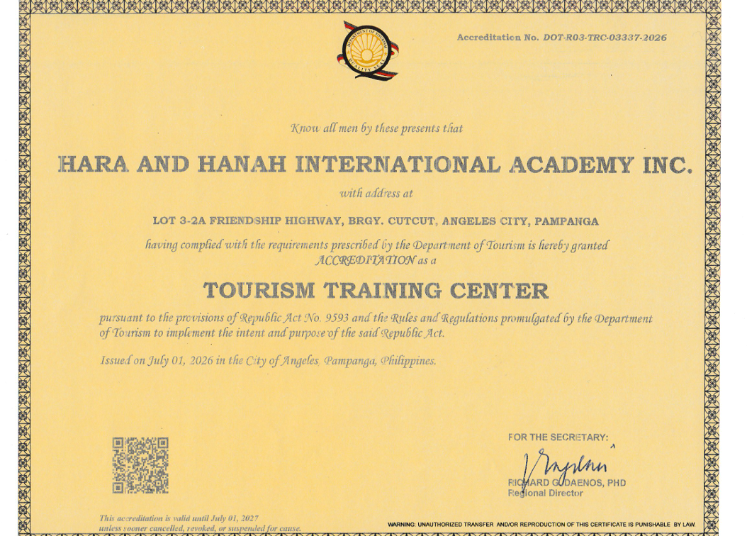 DOT Permit – Department of Tourism Tourism Training Center Accreditation